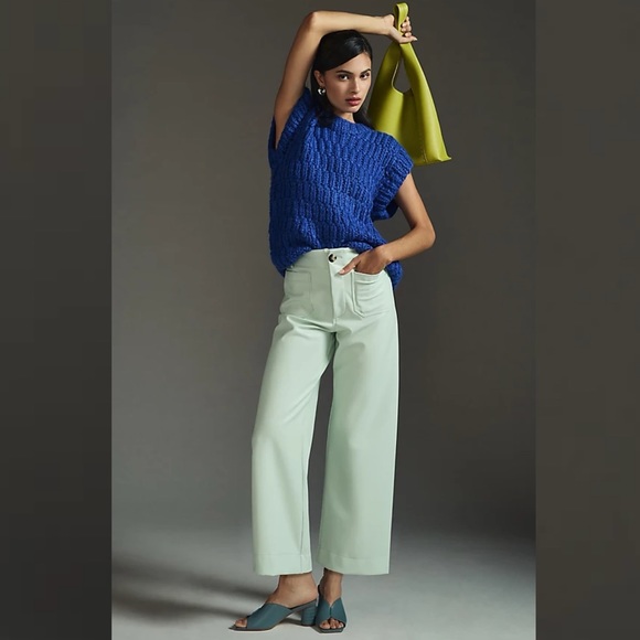 Anthropologie Pants - ANTHROPOLOGIE The Colette Cropped Wide-Leg Faux Leather Pants by Maeve in Mint